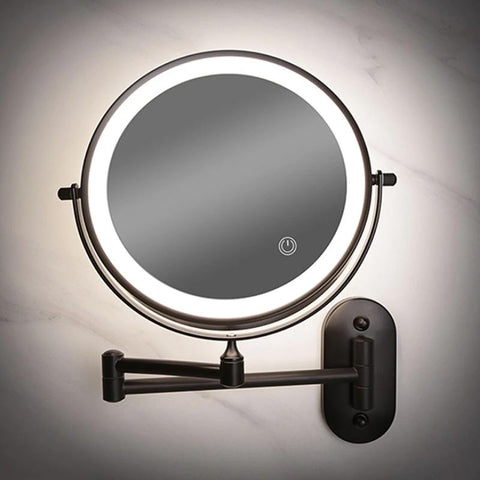 Black Modern LED Magnifying Mirror | Rechargeable with Adjustable Lighting | Perfect for Make-Up