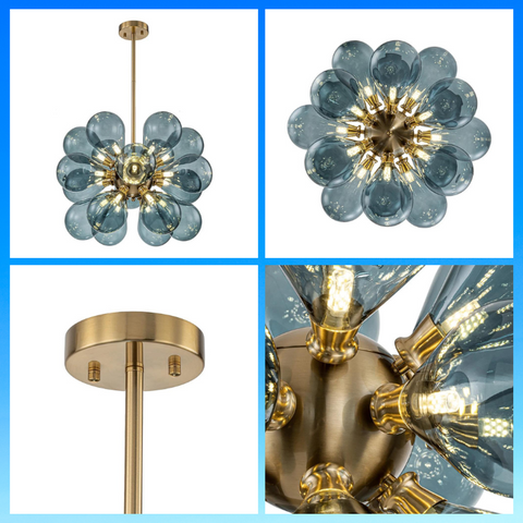 Cluster Blue Glass Bubble Chandelier | 18-Light Glass Globe Cluster Design | Perfect for Living Rooms, Dining Areas & Foyers