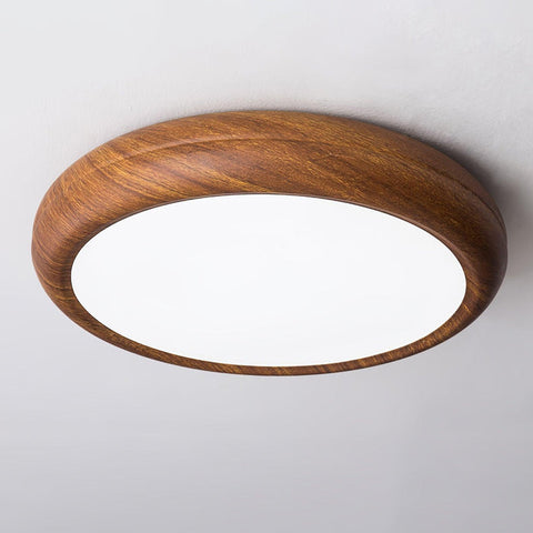 Wood Grain Round Ceiling Light | Nordic Design with Dark Wood Grain Finish | Warm White Glow, Fixed Acrylic Design