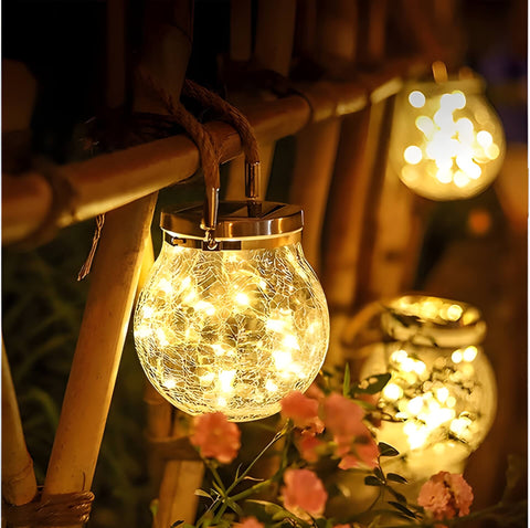 Solar Glass Light | Enchanting Outdoor Illumination with Ice-Cracked Design