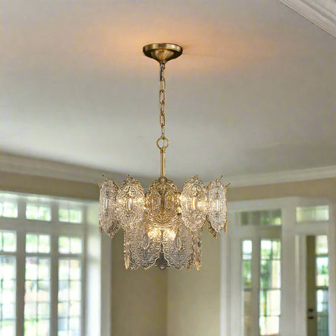 Elegant Embossed Crystal Chandelier | Mesmerizing Glow & Sophistication