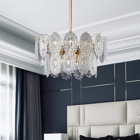 Elegant Embossed Crystal Chandelier | Mesmerizing Glow & Sophistication