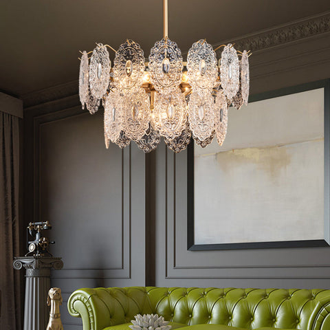 Elegant Embossed Crystal Chandelier | Mesmerizing Glow & Sophistication