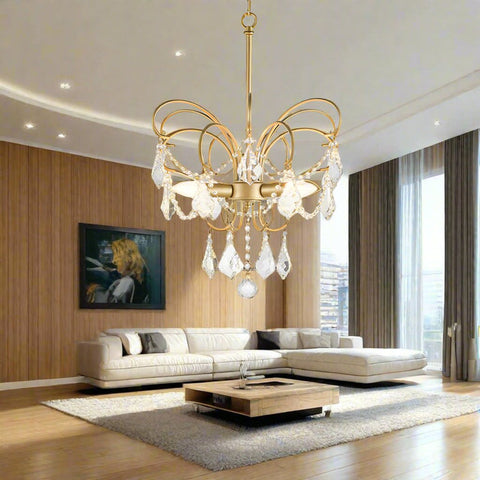 Butterfly Shaped Living Room Chandelier | Artistic Brass Design with 3 Lights