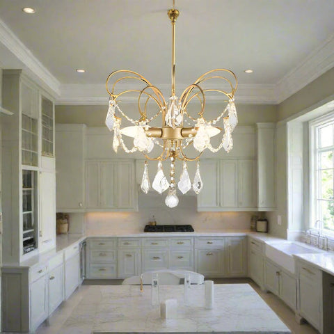 Butterfly Shaped Living Room Chandelier | Artistic Brass Design with 3 Lights