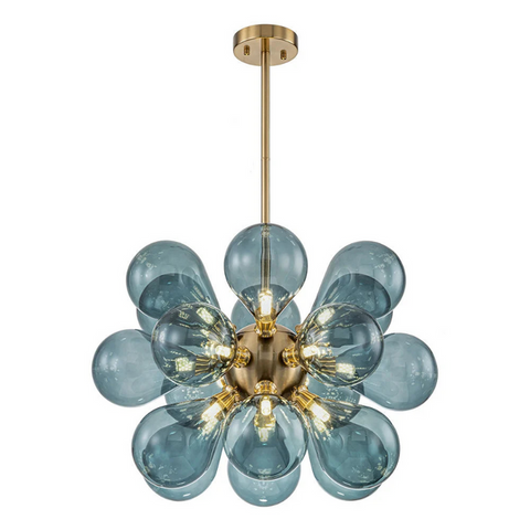 Cluster Blue Glass Bubble Chandelier | 18-Light Glass Globe Cluster Design | Perfect for Living Rooms, Dining Areas & Foyers