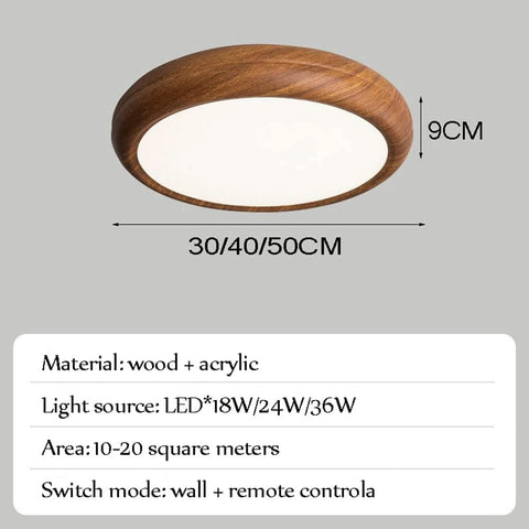 Wood Grain Round Ceiling Light | Nordic Design with Dark Wood Grain Finish | Warm White Glow, Fixed Acrylic Design