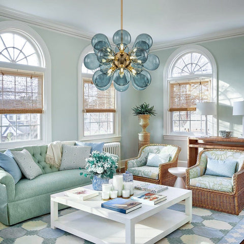 Cluster Blue Glass Bubble Chandelier | 18-Light Glass Globe Cluster Design | Perfect for Living Rooms, Dining Areas & Foyers
