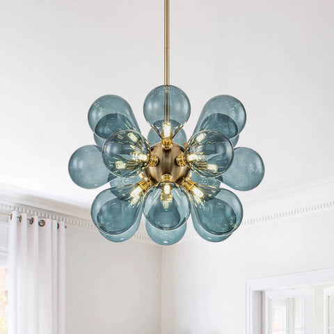 Cluster Blue Glass Bubble Chandelier | 18-Light Glass Globe Cluster Design | Perfect for Living Rooms, Dining Areas & Foyers