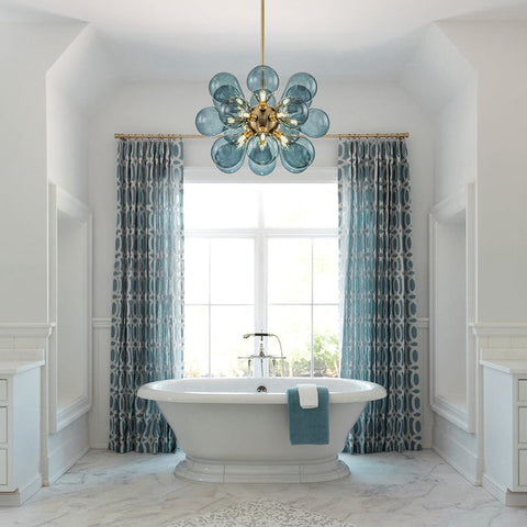 Cluster Blue Glass Bubble Chandelier | 18-Light Glass Globe Cluster Design | Perfect for Living Rooms, Dining Areas & Foyers