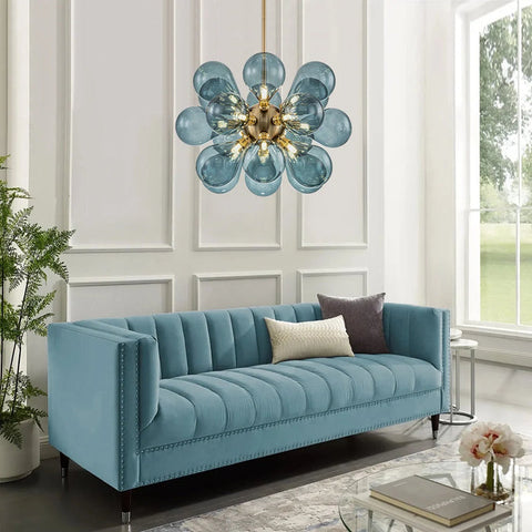 Cluster Blue Glass Bubble Chandelier | 18-Light Glass Globe Cluster Design | Perfect for Living Rooms, Dining Areas & Foyers