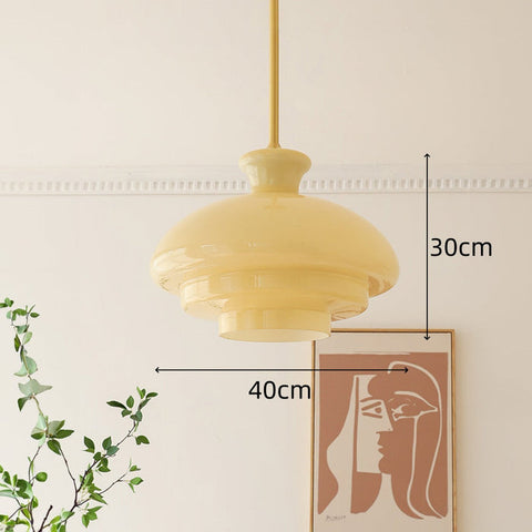 Bauhaus Pendant Light Made of Cream Yellow Glass