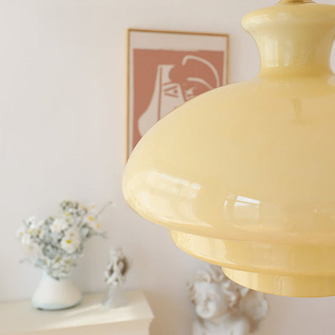 Bauhaus Pendant Light Made of Cream Yellow Glass