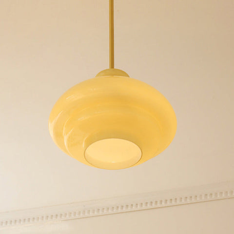 Bauhaus Pendant Light Made of Cream Yellow Glass