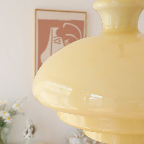Bauhaus Pendant Light Made of Cream Yellow Glass