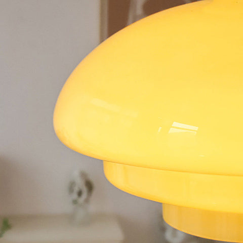 Bauhaus Pendant Light Made of Cream Yellow Glass