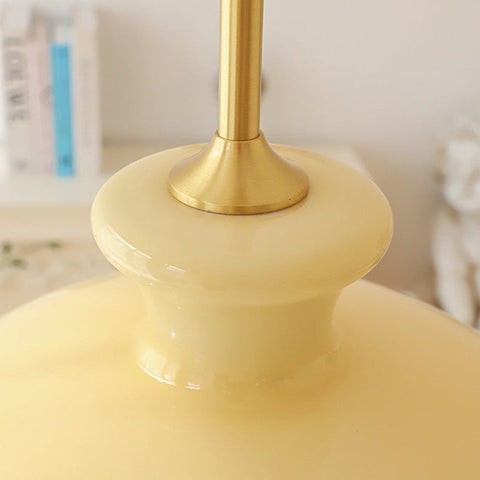 Bauhaus Pendant Light Made of Cream Yellow Glass