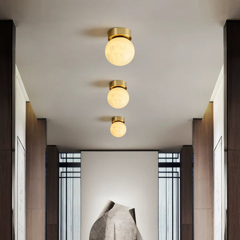 Moon Glow Alabaster Ceiling Light | Elegant Brass & Soft LED Ambiance