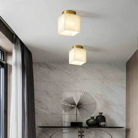 Moon Glow Alabaster Ceiling Light | Elegant Brass & Soft LED Ambiance