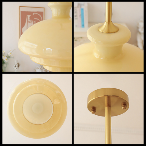 Bauhaus Pendant Light Made of Cream Yellow Glass