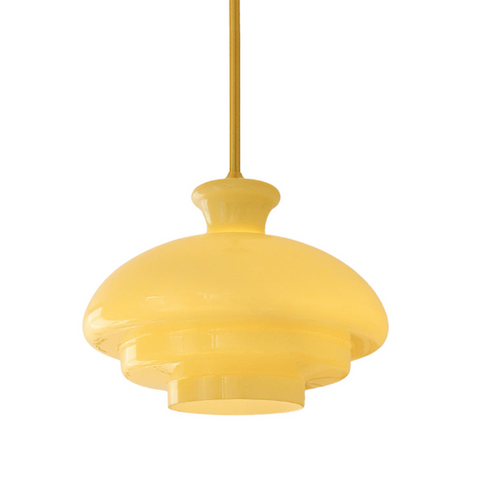 Bauhaus Pendant Light Made of Cream Yellow Glass