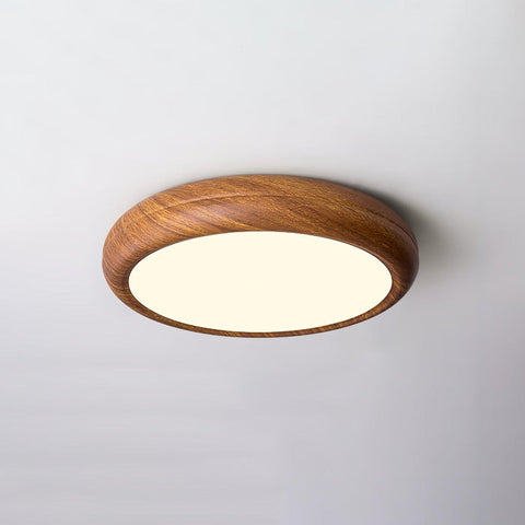 Wood Grain Round Ceiling Light | Nordic Design with Dark Wood Grain Finish | Warm White Glow, Fixed Acrylic Design