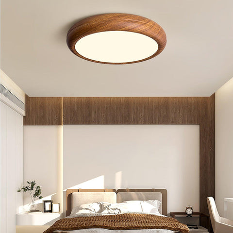 Wood Grain Round Ceiling Light | Nordic Design with Dark Wood Grain Finish | Warm White Glow, Fixed Acrylic Design