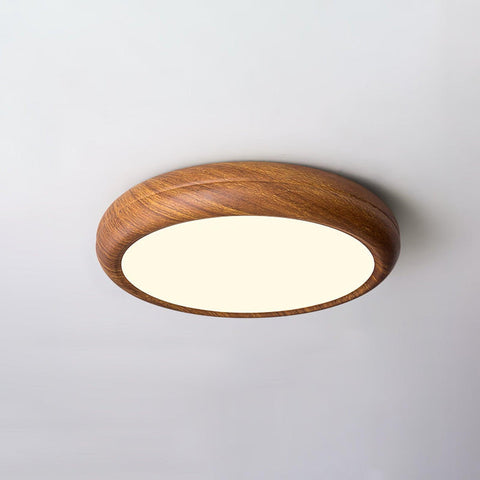 Wood Grain Round Ceiling Light | Nordic Design with Dark Wood Grain Finish | Warm White Glow, Fixed Acrylic Design
