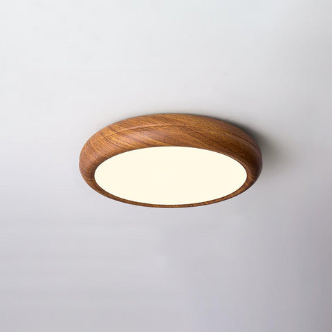 Wood Grain Round Ceiling Light | Nordic Design with Dark Wood Grain Finish | Warm White Glow, Fixed Acrylic Design