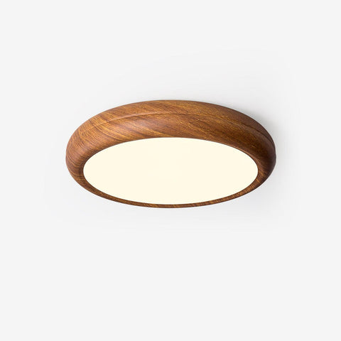 Wood Grain Round Ceiling Light | Nordic Design with Dark Wood Grain Finish | Warm White Glow, Fixed Acrylic Design