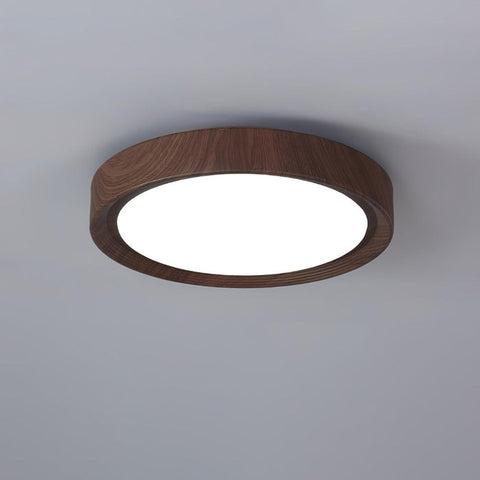 Wood Grain Round Ceiling Light | Nordic Design with Dark Wood Grain Finish | Warm White Glow, Fixed Acrylic Design