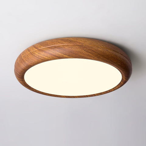 Wood Grain Round Ceiling Light | Nordic Design with Dark Wood Grain Finish | Warm White Glow, Fixed Acrylic Design