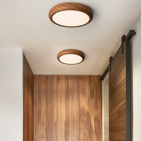Wood Grain Round Ceiling Light | Nordic Design with Dark Wood Grain Finish | Warm White Glow, Fixed Acrylic Design