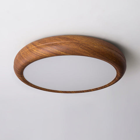 Wood Grain Round Ceiling Light | Nordic Design with Dark Wood Grain Finish | Warm White Glow, Fixed Acrylic Design