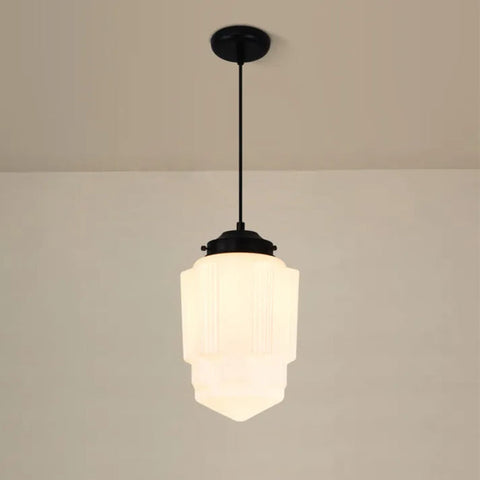 Vintage White Milk Glass Geometric Jar Pendant Light