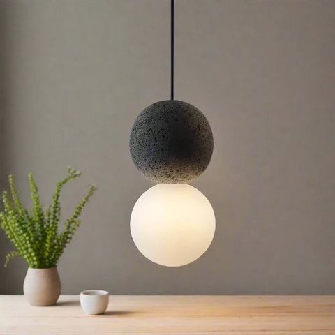 Origo Pendant Lamp | Unique Volcanic Rock & Opal Glass Design