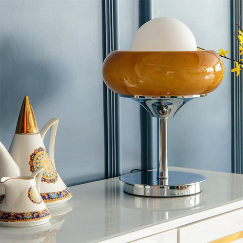 Vintage Bauhaus Glass Yellow Table Lamp